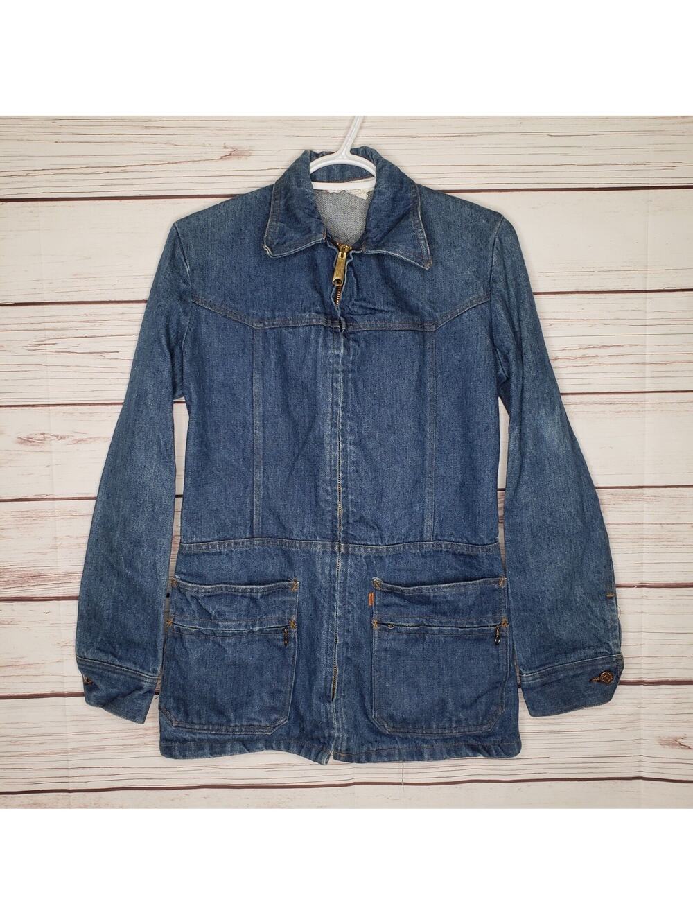 Vintage Levis Orange Tab Denim Full Zip Collared Jacket Safari Leisure Work USA